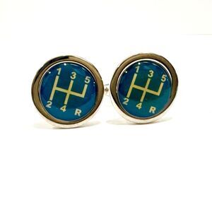 3D Blue Manual Gear Shifter Cufflinks – 6-Speed Shift Pattern